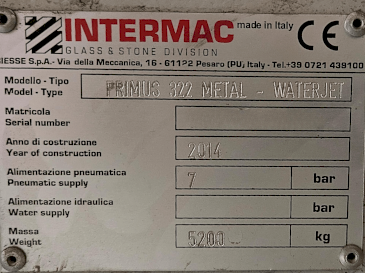 Placa de identificação  da Intermac primus 322 (2014)  máquina