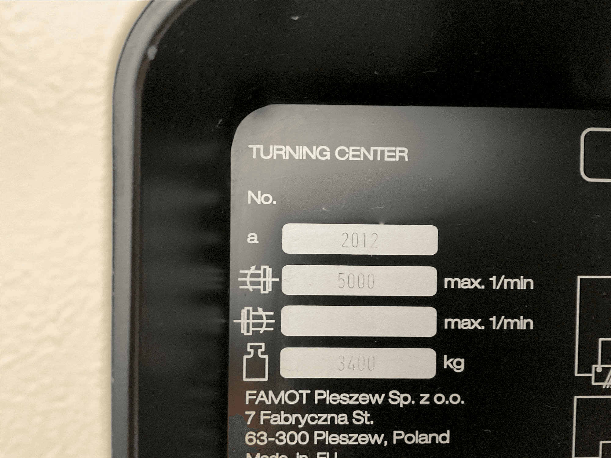 Placa de identificação da DMG MORI CTX 310 ecoline máquina