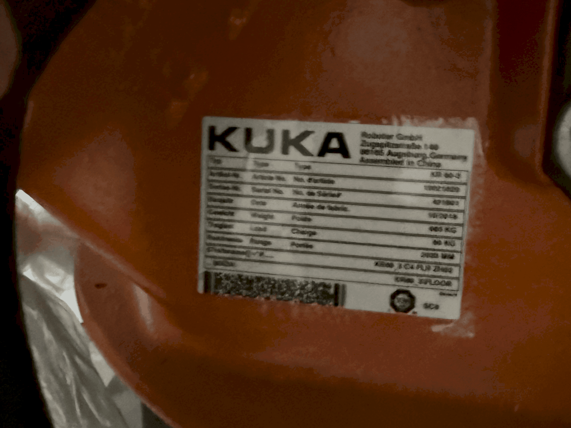 Placa de identificação da KUKA KR16-2 máquina