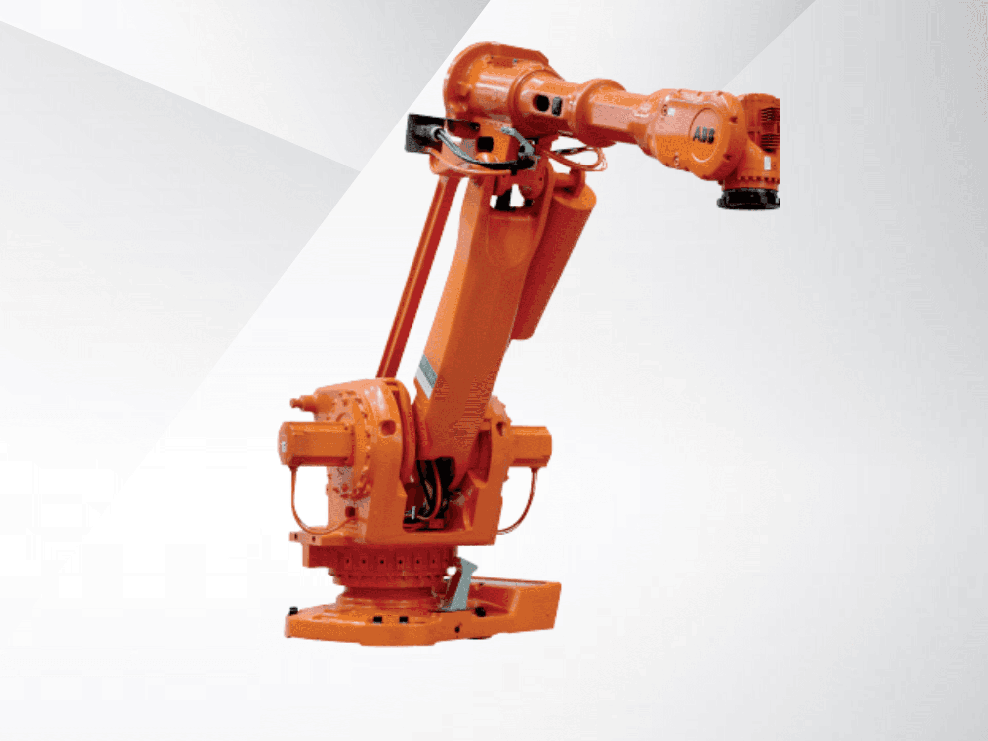 Braço robótico ABB IRB 6650S-90/3.9 na cor laranja, vista lateral, mostrando as articulações e a base para automação industrial.